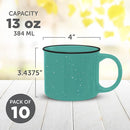 DISCOUNT PROMOS Ceramic Campfire Coffee Mugs 13 oz. Set of 10, Bulk Pack - Perfect for Tea, Espresso, Cappuccino, Hot Cocoa - Mint by TinyTreasures Baby Boutique