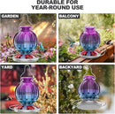 Glass Hummingbird Feeder for Outdoors Hanging, 26Oz Bird Nectar Feeder with Perch & 5 Flower Feeding Ports, Leak Proof for Outside Garden Decor Backyard, Gifts for Women Mom, Purple Blue by GreenHaven Gardens