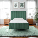 Livinia Twin Size Elton Velvet Platform Bed, Upholstered Bed Frame with Vertical Channel Tufted Headboard Footboard, Strong Wood Slats, No Box Spring Needed, Green (Twin) by CozyNest Decor
