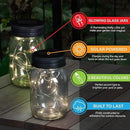 Exhart Solar Mason Jars, Set of 3 Glass Outdoor Garden Lanterns with Lids, 12 LED Firefly Lights, Lawn and Yard Decorations, 3.5 x 5.5 Inch by GreenHaven Gardens