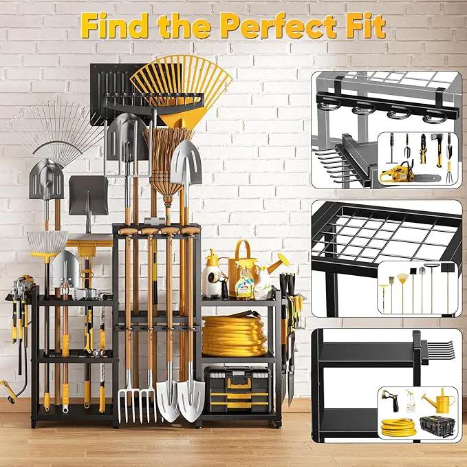 42" H Large Garden Tool Organizer, Holds Up to 86 Tools, Heavy Duty Yard Tool Organizer for Garage, 61“ Wide Lawn Freestanding Tool Storage Rack for Outdoor Shed Tool Rake, Shovel, Brooms, photo 4 of 7