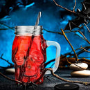 Halloween Cups Set of 4 - Skull Mason Jar with Lids Straws and Handle - Skull Drinking Glasses for Halloween Party Bar Decor (16 oz, Clear) by CozyNest Decor