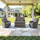 Outdoor Patio Furniture Set - 7 Piece Gray Wicker Conversation Patio Furniture Set All Weather Swivel Chairs with Ottoman and Loveseat Glider Chair for Deck Balcony Backyard by GreenHaven Gardens