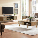Mid Century Modern TV Stand with Metal Mesh Doors and Open Shelf for Tvs up to 65" Boho Media Console Entertainment Center with Cable Holes for Living Room Rustic Oak 59.06"x15.55"x20.87" by CozyNest Decor