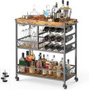 Gizoon Bar Cart, 3 Tier Coffee Cart with Lockable Wheels, 12-Bottle Wine Rack, and Hanging Glass Holder, Kitchen Rack with Removable Tray, for Kitchen, Dining Room, Entertaining, Club Party,Retro by CozyNest Decor
