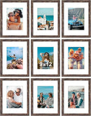 Vittanly 9x12 Picture Frames Set of 9, Shatter Resistant Plexiglass, Display 6x8 Pictures with Mat or 9x12 without Mat, Photo Frames for Wall or Tabletop, Engineered Wood, Brown by CozyNest Decor
