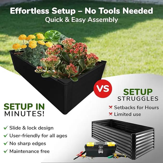 Raised Garden Bed - 2x4 ft Planter Box - Black HDPE - No Tools Needed - DIY Kit for Urban Gardening, Flowers, Herbs & Vegetables - Made in The USA, photo 3 of 9