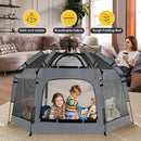 Pop Up Playpen for Babies with Canopy & Safety Lock - Outdoor Baby Playpen with 6 Ground Stakes & 6 Sand Stakes, UV Protection & Carry Bag, Instant Beach Tent for Indoor/Outdoor Use（Grey） by TinyTreasures Baby Boutique