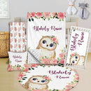 Custom Crib Bedding Set - Owl Design Personalized Name Baby Nursery Bed 3 Pcs Set - Chic Soft Blanket with Dotted Backing, Sheet, Pillowcase for Newborn Girls Boys Gifts Color21 by TinyTreasures Baby Boutique
