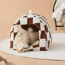 Lesure Cute Cat Beds for Indoor Cats - 2 in 1 Cat Cave Bed for Large Cats, House with Removable Washable Cushioned Pillow, Cozy Tent House with Non-Slip Bottom, Brown, 17.3 inches by CozyNest Decor