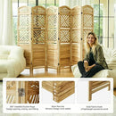 Room Divider with Shelves, 68.9inch Wood Carved and Louvered Wall Divider Freestanding, 6 Panels Folding Partition Screen for Bedroom Home Office (Natural) by CozyNest Decor