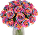 Rainbow Fake Roses Artificial Flowers - 10 Pcs Fake Artificial Roses Silk Flowers with Stems for Home Wedding Hotel Office Centerpiece Decor（Rainbow） by CozyNest Decor