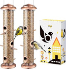 iBorn Metal Bird Feeders Brushed Copper Wild Bird Feeder for Outdoors Hanging All Metal Brushed Copper Finishing 14 Inch 6 Port,Pack of 2 by CozyNest Decor