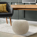 Casafield Round Pouf Ottoman, Natural - 20" Diameter x 14.5" High Cotton Knit Foot Stool - Boho Floor Pouffe for Living Room, Bedroom, Home Office by CozyNest Decor