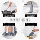 Country Kitchen Non Stick Silicone Utensil Set with Rounded Wood Handles for Cooking and Baking, 38 Piece Set, Gray by CozyNest Decor