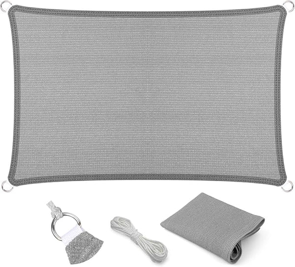 Eden's Decor Straight Flat-Edged Sun Shade Sail Rectangular 13' x 22' Grey UV-Blocking Outdoor Canopy Fabric Cloth Awning for Pergola Patio Garden Backyard Custom Size