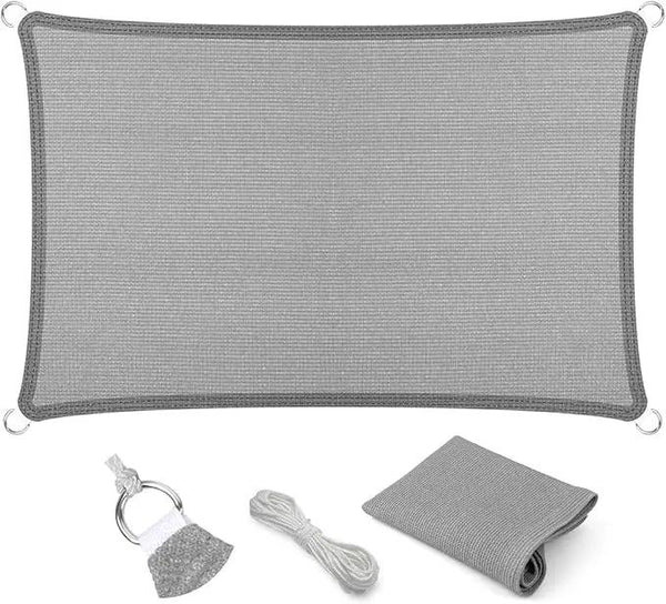 Eden's Decor Straight Flat-Edged Sun Shade Sail Rectangular 10' x 19' Grey UV-Blocking Outdoor Canopy Fabric Cloth Awning for Pergola Patio Garden Backyard Custom Size