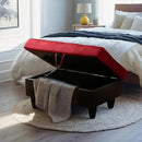 Ottoman Rectangular Storage Ottoman Bench, Flannel Footrest Stool Footstool with Lid for Living Room, Bedroom, Entryway, Red&Black, 35"x23.5"x17.5" by CozyNest Decor