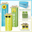 3 PCs Wooden Tiered Tray Decor Hello Happy Hot Summer Rustic Table Decor Block Signs for Beach Island Home Office Decorations (Summer-1) by CozyNest Decor