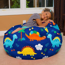 Posh Creations Bean Bag Chair for Kids, Teens, and Adults Includes Removable and Machine Washable Cover, Canvas Dinos on Blue, 38in - Large by TinyTreasures Baby Boutique