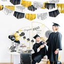 Black Silver Gold Tassel Banner Double Sided Metallic Fabric Pennant Bunting Flag Garland for Graduation Birthday Anniversary Bachelorette Engagement Wedding Bridal Shower Party Decorations Supplies by GreenHaven Gardens