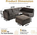 Modular Sectional Sofa, 130.7" L Shaped Couch Set for Living Room, 4-Seater Comfy Cloud Couches with Movable Ottoman, DIY Combination, Plush Corduroy, Gray by CozyNest Decor