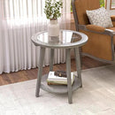 COSIEST 2-Tier End Table with Tempered Glass Top, Round MDF Side Table with Storage Shelf, Modern Wood Accent Table for Bedroom Living Room Home Office, Antique Silver by CozyNest Decor