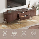 55" Mid Century TV Stand, Fluted TV Stand Fits 32" to 60" TVs. Wood Entertainment Center for Living Room, Farmhouse Modern TV and Media Console Table with Storage, Curved Edge and Sliding Door, Walnut by CozyNest Decor