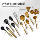 Black and Gold Kitchen Utensils Set - 19-PC Set Includes Stainless Steel and Silicone Cooking Utensils, Measuring Cups and Spoons - Black and Gold Kitchen Accessories for Stylish Cooking & Serving by CozyNest Decor