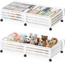 Under Bed Storage with Wheels-Large Bamboo Underbed storage Containers with Large Dust Bag Stackable Under the Bed Shoe Storage Bins for Clothes Books Bedding (2 Packs White, 33.07"L×16.54"W× 6.5"H) by CozyNest Decor
