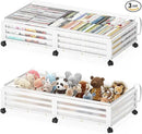 Under Bed Storage Containers With Wheels - 2 Pcs Large Bamboo Wood Rolling Underbed Shoe Storage Bins With Dust Bags for Clothes Blankets, Duvet Covers Snacks Toys (White) by CozyNest Decor