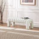 43.3" Bedroom Bench, Upholstered Entryway Bench, Modern End of Bed Ottoman with Solid Wood Legs and Adjustable Foot Pegs for Entryway, Dining Room and Living Room (White Teddy) by CozyNest Decor