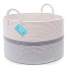 OrganiHaus Extra Large Blanket Basket for Living Room 20x13, Natural Cotton Rope Laundry Basket, Sturdy Hamper for Toy Storage, Cushions & Pillows Storage Bin, Nursery Decor Hamper - White/Gray by TinyTreasures Baby Boutique