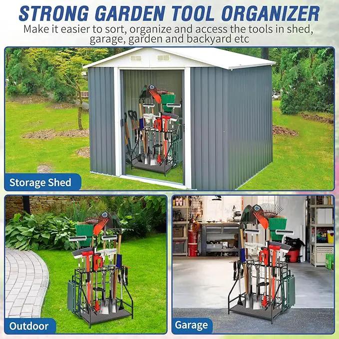 Garden Tool Organizer for Garage, Garden Tool Rack, Up to 58 Long Handled Tools, Yard Tool Holder for Garage, Shed, Outdoor, Tool Stand, Black (Garden Tool Rack), photo 3 of 7