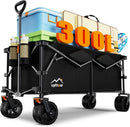 300L Extra Large Collapsible Foldable Wagon, 440lbs Load Capacity 48''L Extended Heavy Duty Folding Beach Wagon with Big All-Terrain Wheels, Utility Garden Cart for Outdoor Activities, Black by GreenHaven Gardens