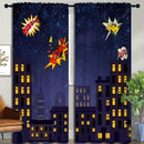 Super Hero Rod Pocket Blackout Curtains for Boy Girl Bedroom, Exploding City Starry Cartoon Skyline Home Energy Efficient Light Filtering Window Curtain for Living Room, 84x84 inch by TinyTreasures Baby Boutique