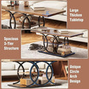 GiftGo Rustic Coffee Table with Storage Industrial 3 Tier Center Living Room Table Farmhouse Wooden Rectangle Cocktail Tea Table for Office Bedroom Elegant Full Moon Round Metal Frame (Brown, L-47) by CozyNest Decor