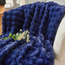 NEWCOSPLAY Faux Fur Throw Blanket Dark Navy Bubble Blanket Thick Warm Soft for Couch Sofa Bed 550GSM (Dark Navy, Throw(50"x60")) by CozyNest Decor