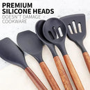 Zulay Kitchen Non-Stick Cooking Utensils Set with Authentic Acacia Wood Handles – 5-Piece Durable & Stylish Silicone Kitchen Utensils Set – Heat Resistant to 464°F – Black by CozyNest Decor