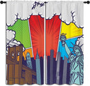 City Rod Pocket Blackout Curtains for Boy Girl Bedroom, Pop Art Style New York Cityscape Thermal Insulated Home Window Drapes for Living Room Darkening, 55x63 inch by TinyTreasures Baby Boutique