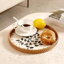 Round Rattan Tray with Mother of Pearl Inlay & Wooden Base - Decorative Wicker Serving Tray for Coffee/Bread/Fruits, Food Storage & Display - Multipurpose Home Decor (M,Little Tree) by CozyNest Decor