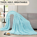L'AGRATY Chunky Knit Throw: 80''x90'' Chenille Blanket for Bed Couch - Handmade Thick Big Cable Knit - Large Crochet Throw for Home Decor (Light Blue) by CozyNest Decor