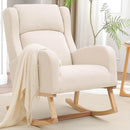 Rocking Chair Nursery, Nursing Rocking Chairs for Mom Nursery, Comfy Wingback Glider Rocking Armchair with Side Pocket for Nursery Living Room, Beige by TinyTreasures Baby Boutique