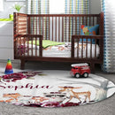 Personalized Baby Crib Bedding Set for Baby Girls, Rose Animal Pattern Custom Name 5-Pcs, Toddler Double Layer Blanket Fitted Sheets Changing Pad Cover Rug Wall Art Set by TinyTreasures Baby Boutique