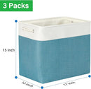 Bidtakay Extra Large Storage Baskets for Shelves 3 Pack Fabric Storage Bins for Organizing Linen Collapsible Organizer for Closet-White&Teal by TinyTreasures Baby Boutique
