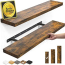 BAYKA Floating Shelves Set of 2, 22.5" Rustic Wood Wall Mounted Shelves for Bedroom, Living Room, Kitchen & Office, Hanging Display Shelf with 22 lbs Capacity (Rustic Brown) by CozyNest Decor
