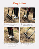VEVOR Broad Fork, 5-Tine Pitchfork with Dual Fiberglass Handles, Heavy Duty Garden Fork, Ergonomic U-Shaped Design Broadfork Hand Tiller, Gardening Tool for Composting Transplanting Aeration