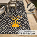 OLANLY Outdoor Rug 6x9 ft Waterproof, Outdoor Plastic Straw Rug with Geometric Pattern Clearance, Reversible RV Mat for Patio, Camping, Balcony, Deck, Backyard, Black & Beige by CozyNest Decor