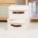 ANMINY 2PCS Storage Bins with Lid PU Leather Handles Storage Boxes PP Plastic Board Decorative Foldable Lidded Cotton Linen Fabric Home Cubes Baskets Closet Organizer Containers - Beige, Small Size by TinyTreasures Baby Boutique