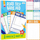 Road Trip Game Pad, 80 Tear-Off Sheets 5 Classic Games in 1 Pad, Dots & Boxes, Tic-tac-Toe, Categories, Plane Travel, Car Trip Activity, Pen Pencil & Paper Game for Kids, Adults (4” x 6”) by TinyTreasures Baby Boutique